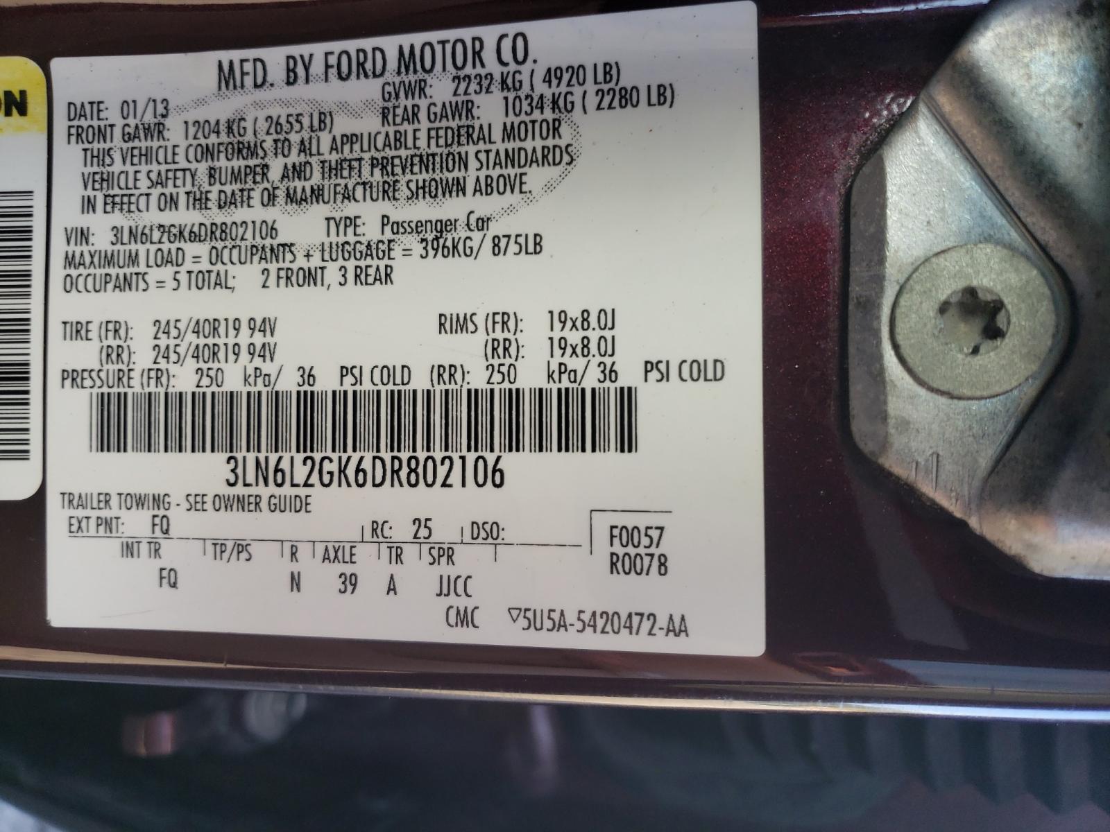 Photo 10 from auction – 2013 LINCOLN MKZ with VIN 3LN6L2GK6DR802106