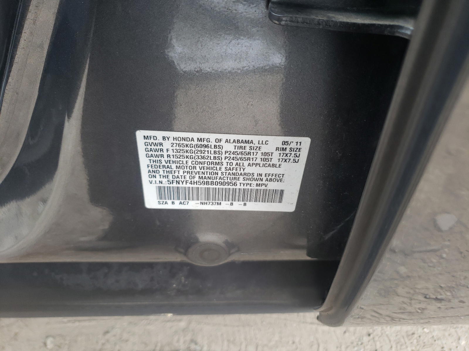 Photo 10 from auction – 2011 HONDA PILOT EXL with VIN 5FNYF4H59BB090956