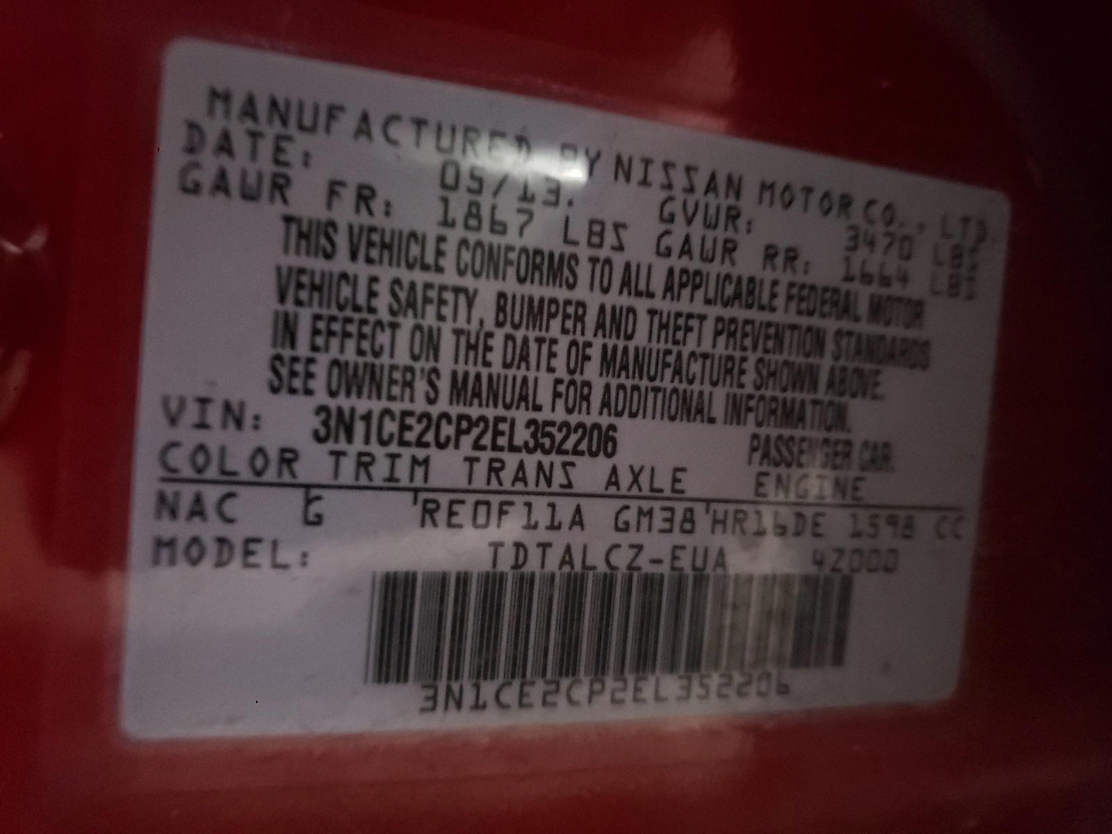 Photo 10 from auction – 2014 NISSAN VERSA NOTE with VIN 3N1CE2CP2EL352206