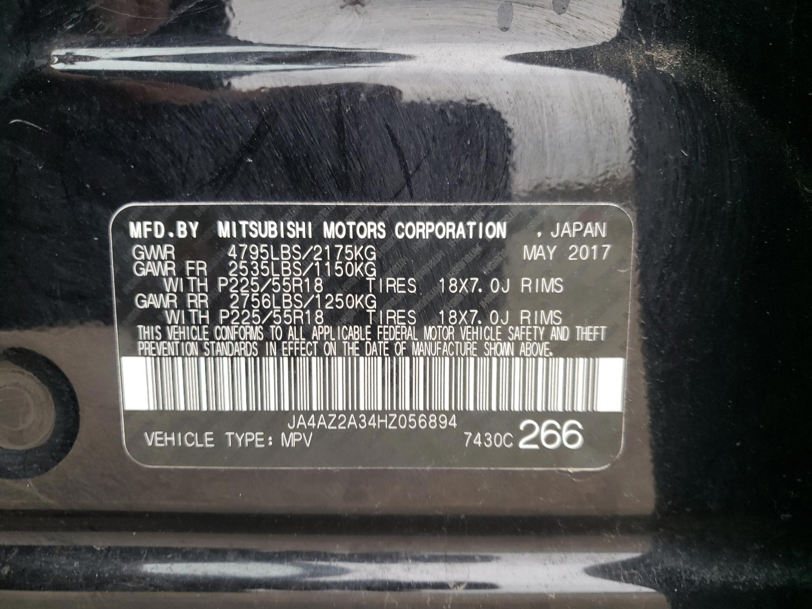 Photo 10 from auction – 2017 MITSUBISHI OUTLANDER with VIN JA4AZ2A34HZ056894