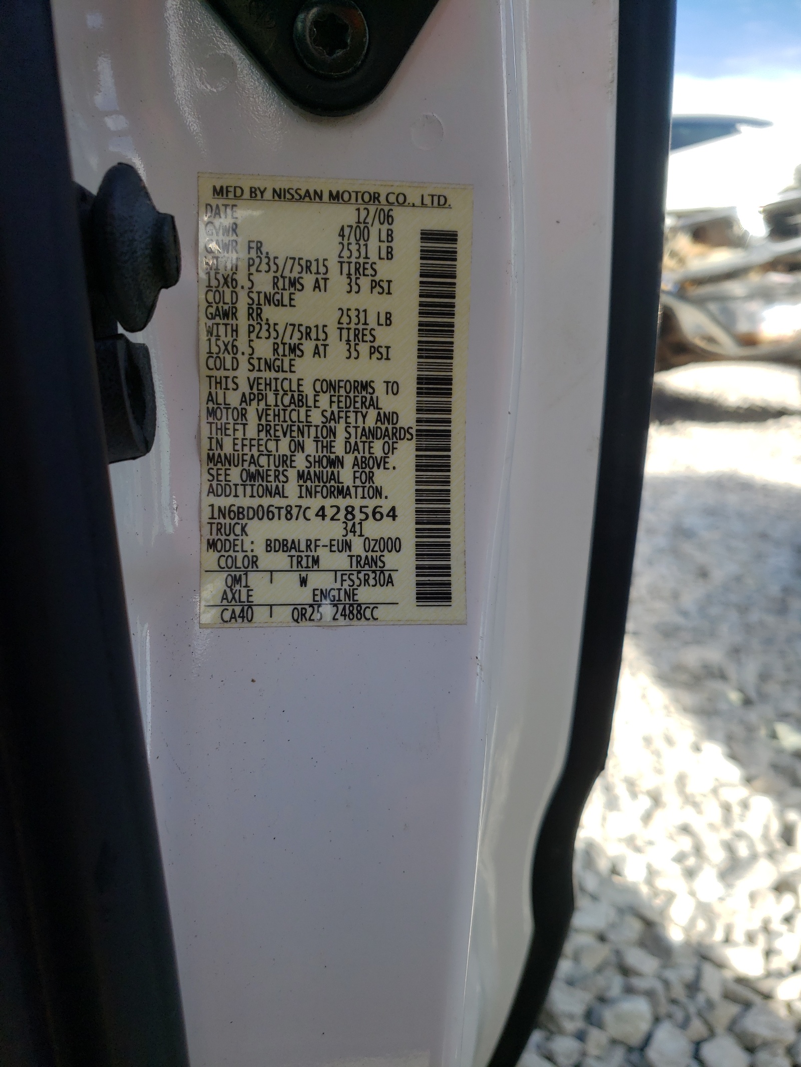 Photo 10 from auction – 2007 NISSAN FRONTIER K with VIN 1N6BD06T87C428564