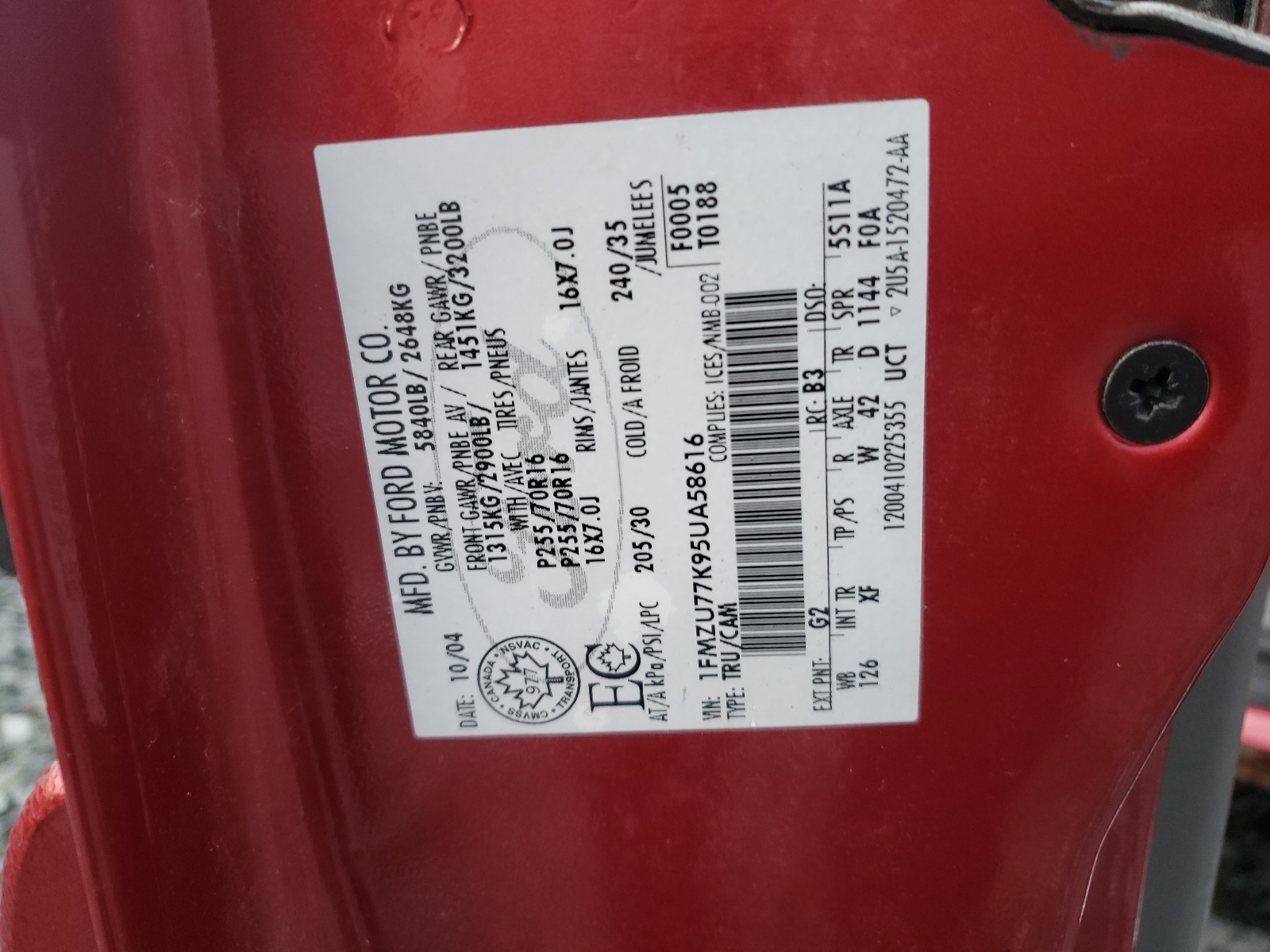 Photo 10 from auction – 2005 FORD EXPLORER S with VIN 1FMZU77K95UA58616
