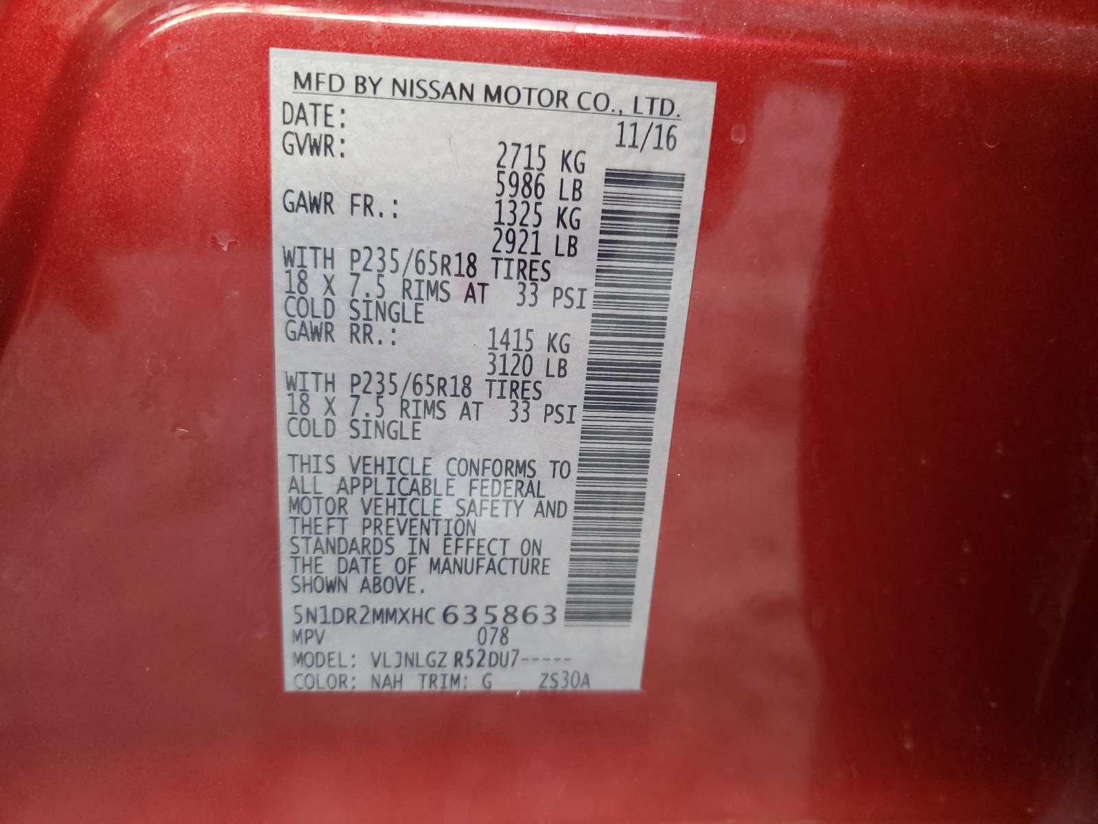 Photo 10 from auction – 2017 NISSAN PATHFINDER with VIN 5N1DR2MMXHC635863