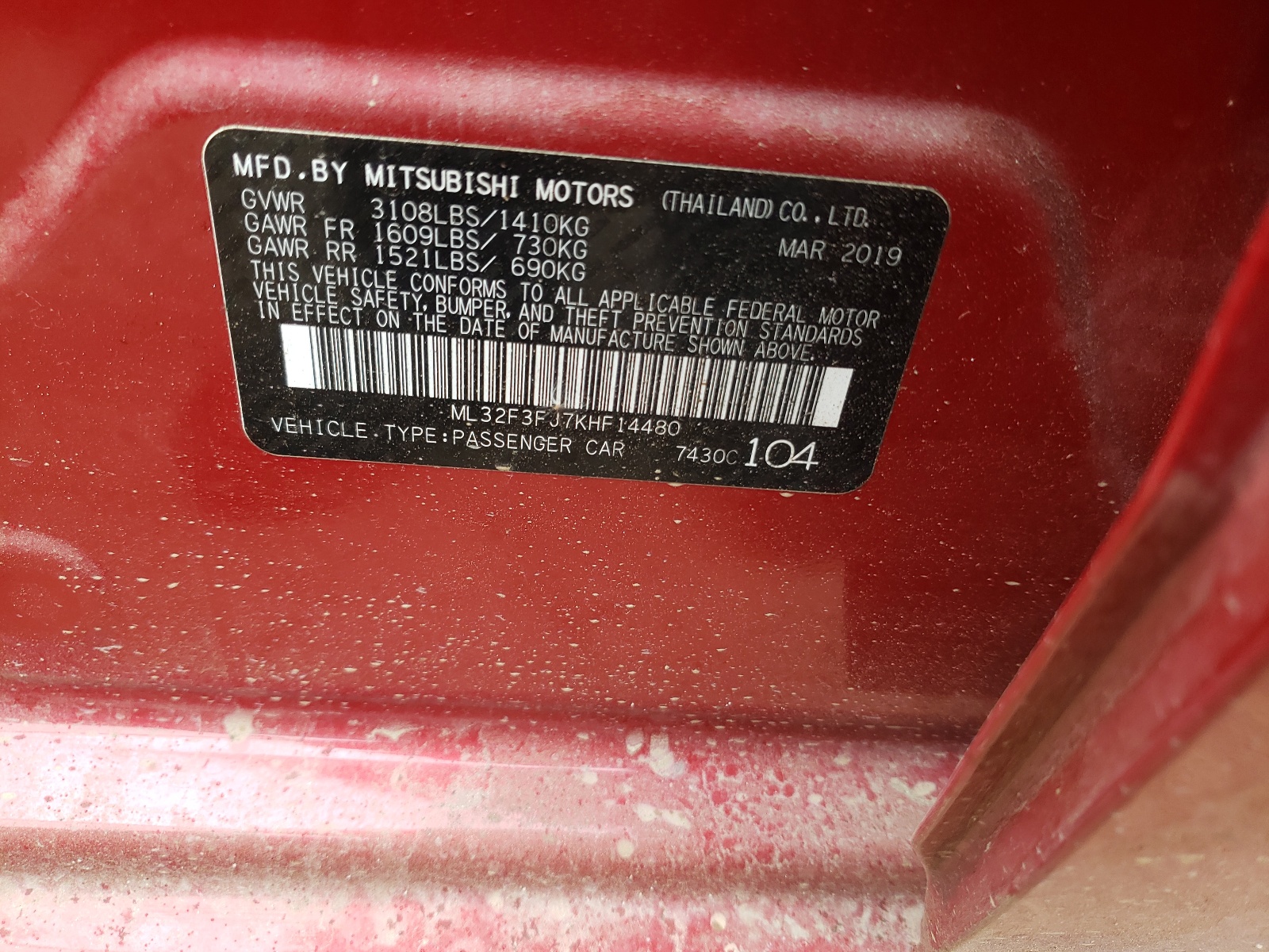 Photo 10 from auction – 2019 MITSUBISHI MIRAGE G4 with VIN ML32F3FJ7KHF14480