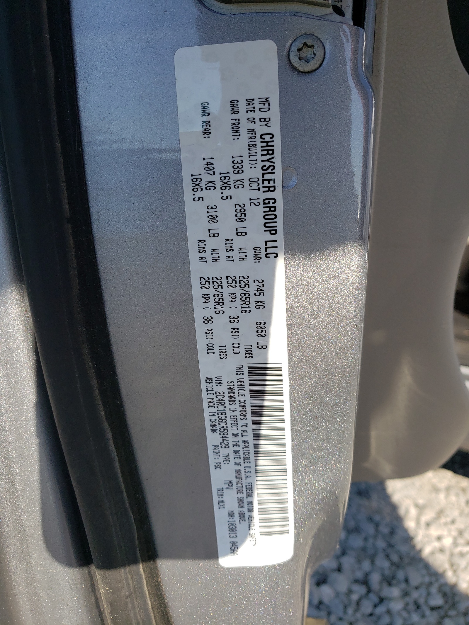 Photo 10 from auction – 2013 CHRYSLER TOWN & COU with VIN 2C4RC1BG6DR584429
