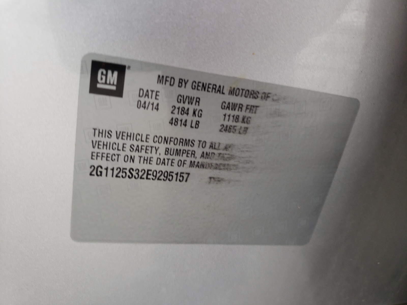 Photo 10 from auction – 2014 CHEVROLET IMPALA LT with VIN 2G1125S32E9295157