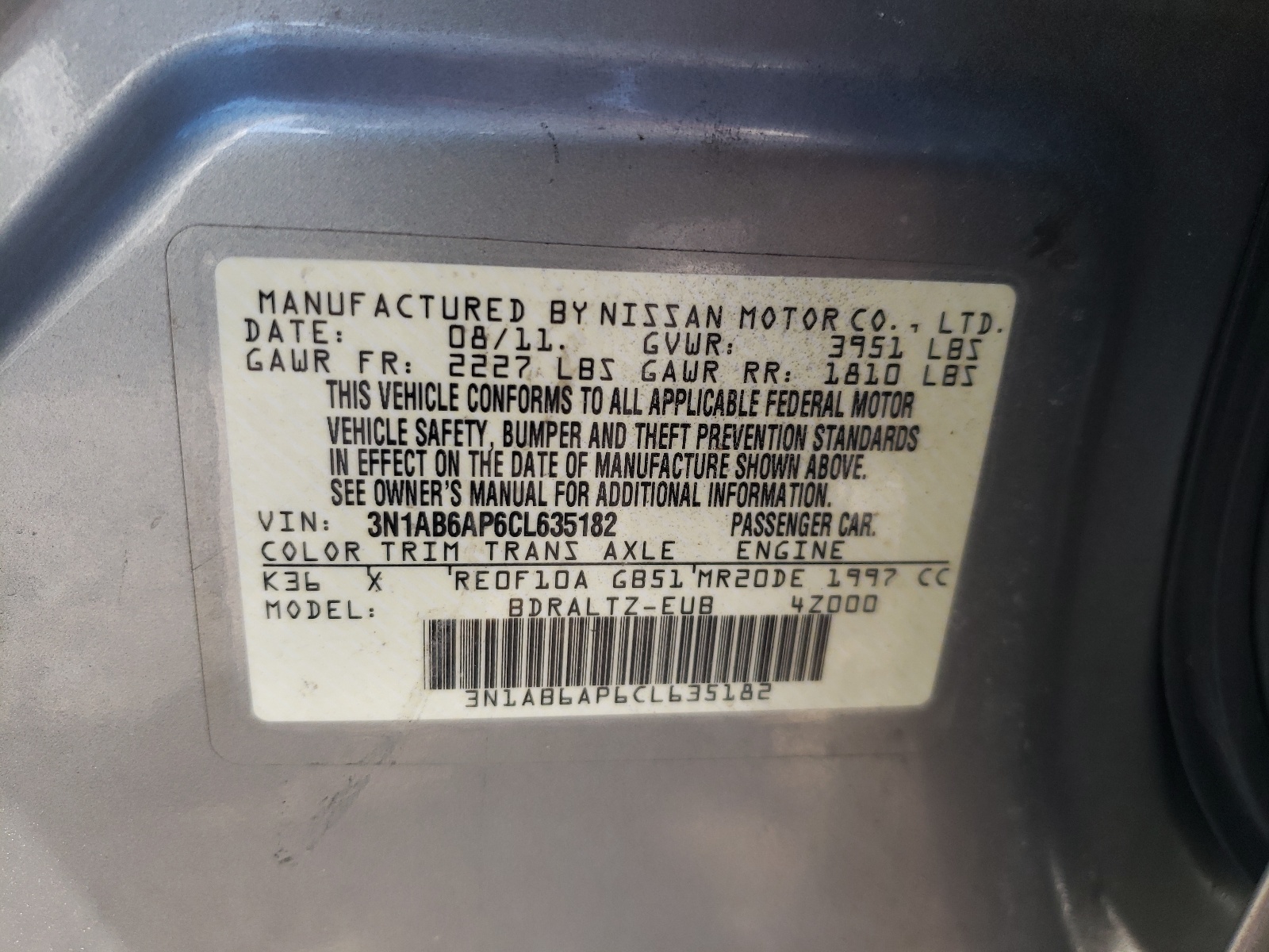 Photo 10 from auction – 2012 NISSAN SENTRA 2.0 with VIN 3N1AB6AP6CL635182
