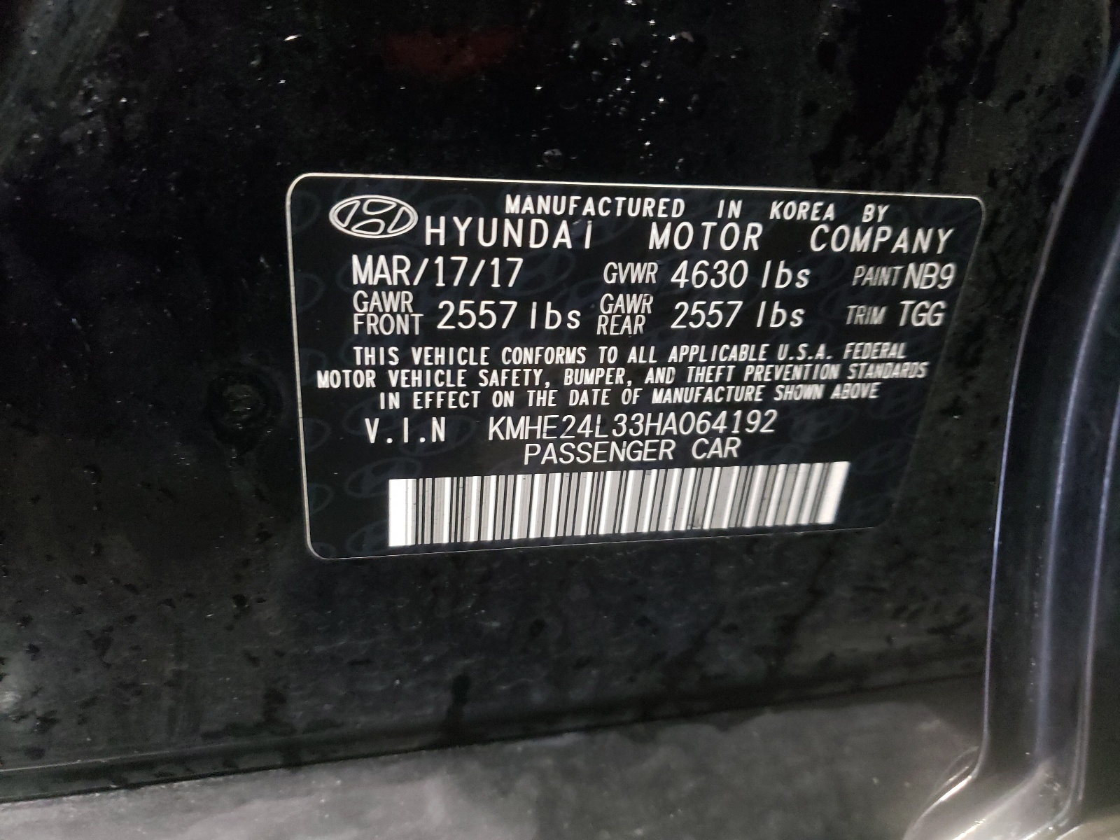 Photo 10 from auction – 2017 HYUNDAI SONATA HYB with VIN KMHE24L33HA064192