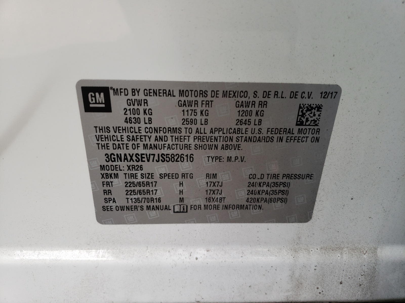 Photo 10 from auction – 2018 CHEVROLET EQUINOX LT with VIN 3GNAXSEV7JS582616