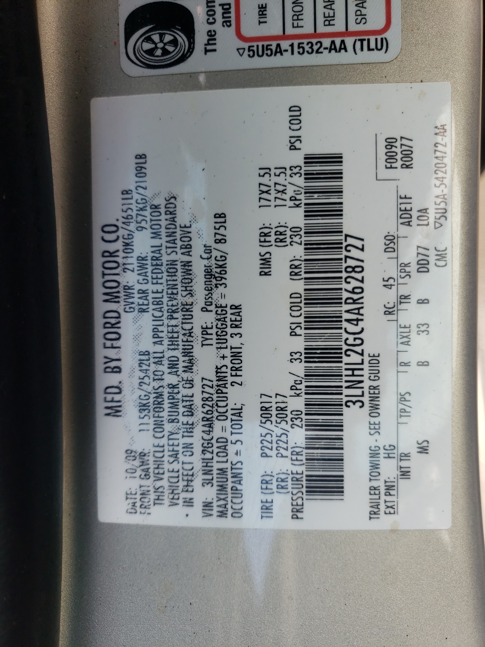 Photo 10 from auction – 2010 LINCOLN MKZ with VIN 3LNHL2GC4AR628727