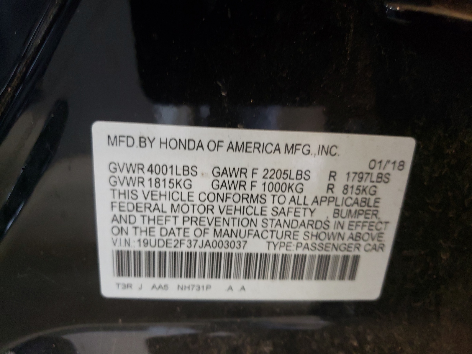 Photo 10 from auction – 2018 ACURA ILX BASE W with VIN 19UDE2F37JA003037