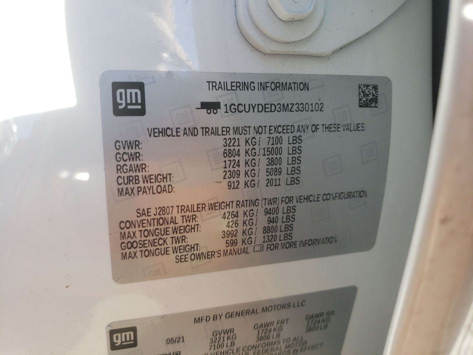 Photo 10 from auction – 2021 CHEVROLET SILVERADO with VIN 1GCUYDED3MZ330102