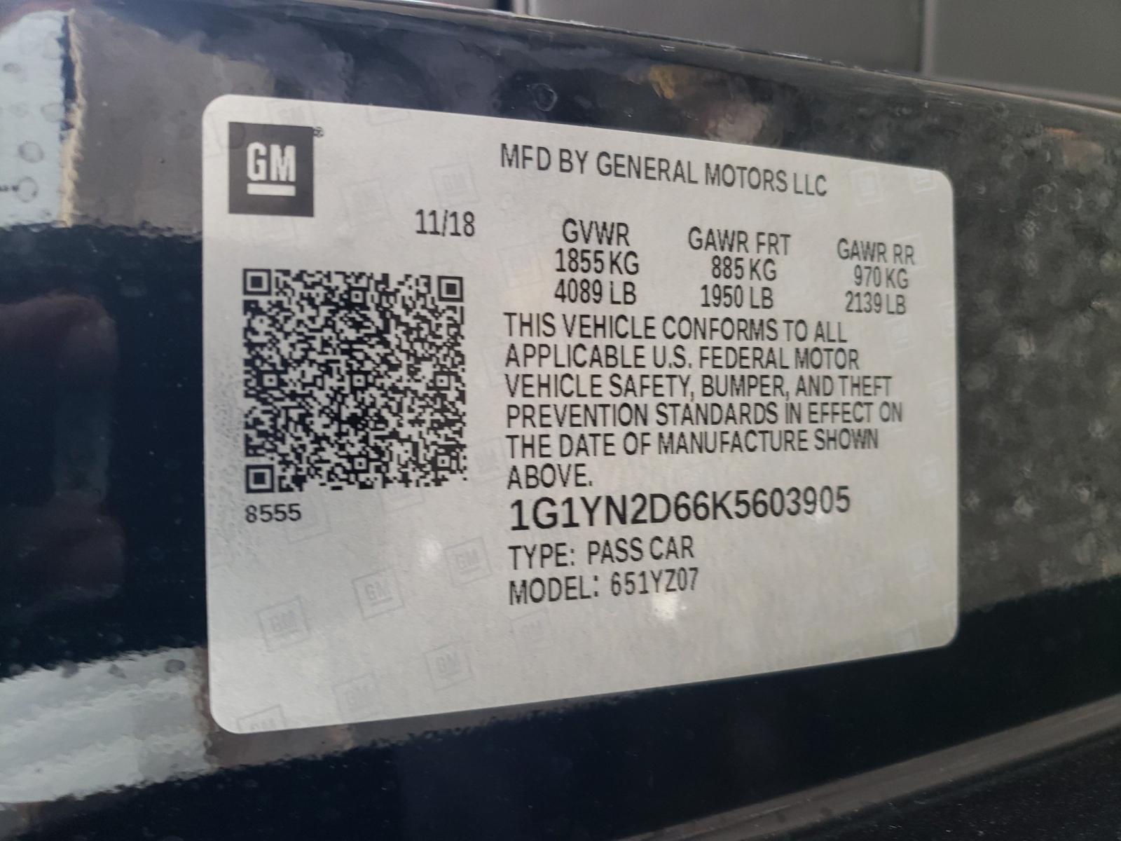 Photo 10 from auction – 2019 CHEVROLET CORVETTE Z with VIN 1G1YN2D66K5603905