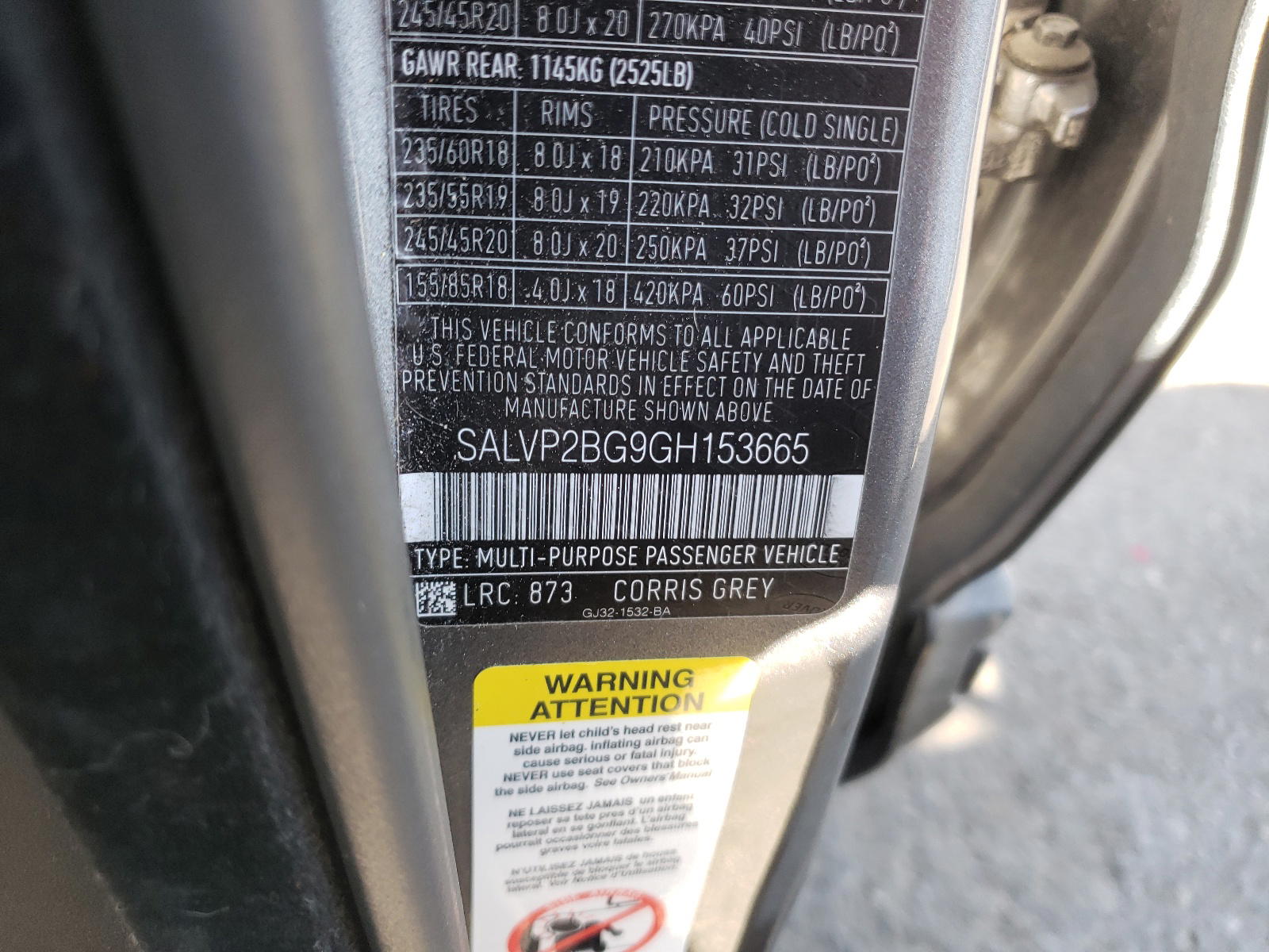 Photo 10 from auction – 2016 LAND ROVER RANGE ROVE with VIN SALVP2BG9GH153665