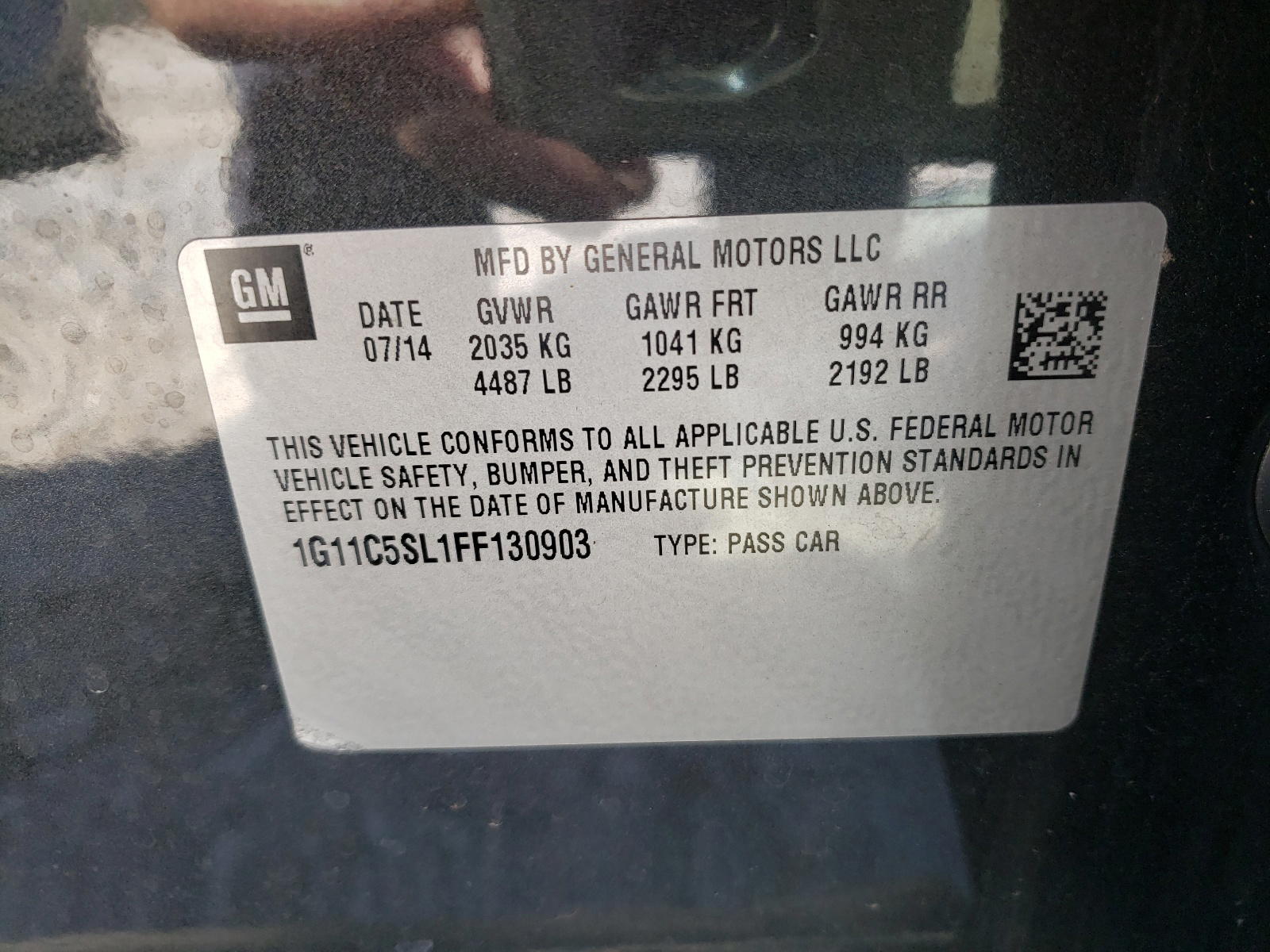 Photo 10 from auction – 2015 CHEVROLET MALIBU with VIN 1G11C5SL1FF130903