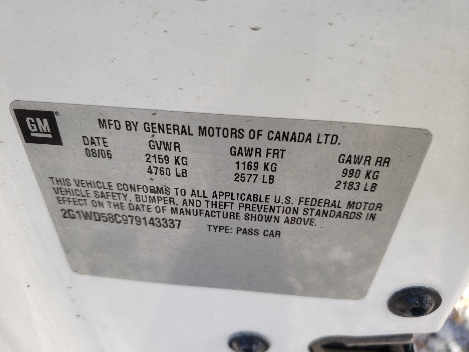 Photo 10 from auction – 2007 CHEVROLET IMPALA SUP with VIN 2G1WD58C979143337