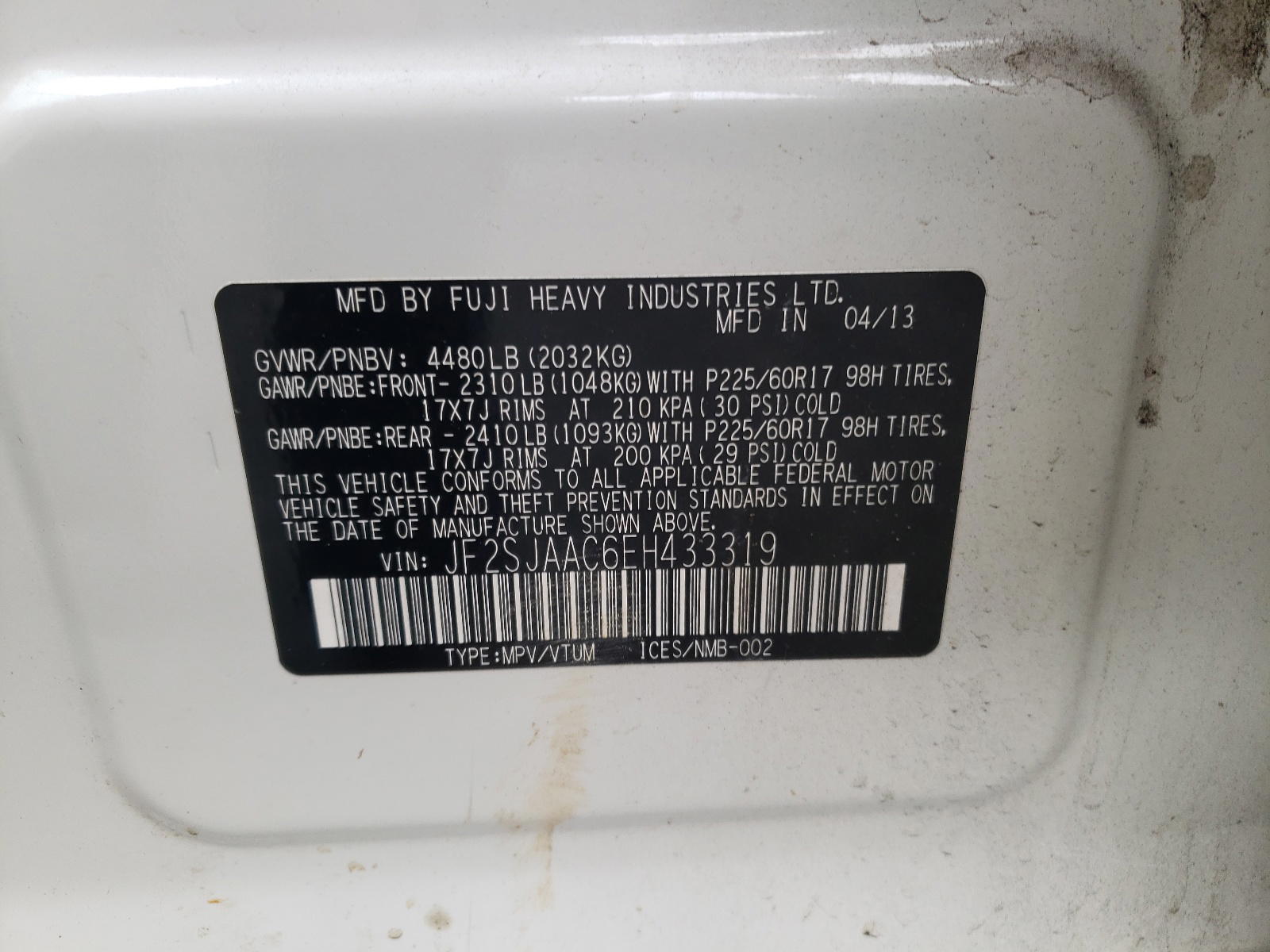 Photo 10 from auction – 2014 SUBARU FORESTER 2 with VIN JF2SJAAC6EH433319