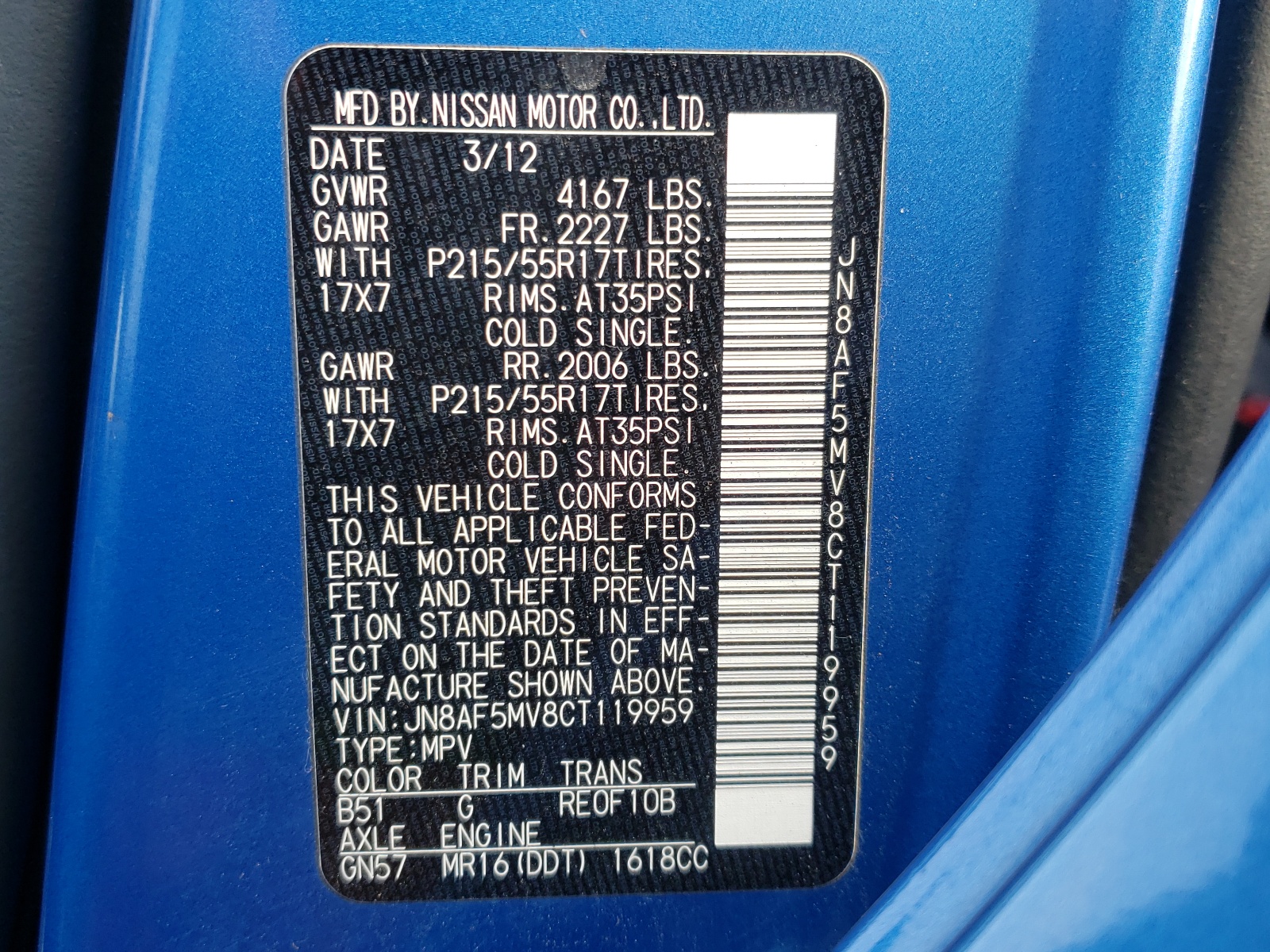 Photo 10 from auction – 2012 NISSAN JUKE S with VIN JN8AF5MV8CT119959