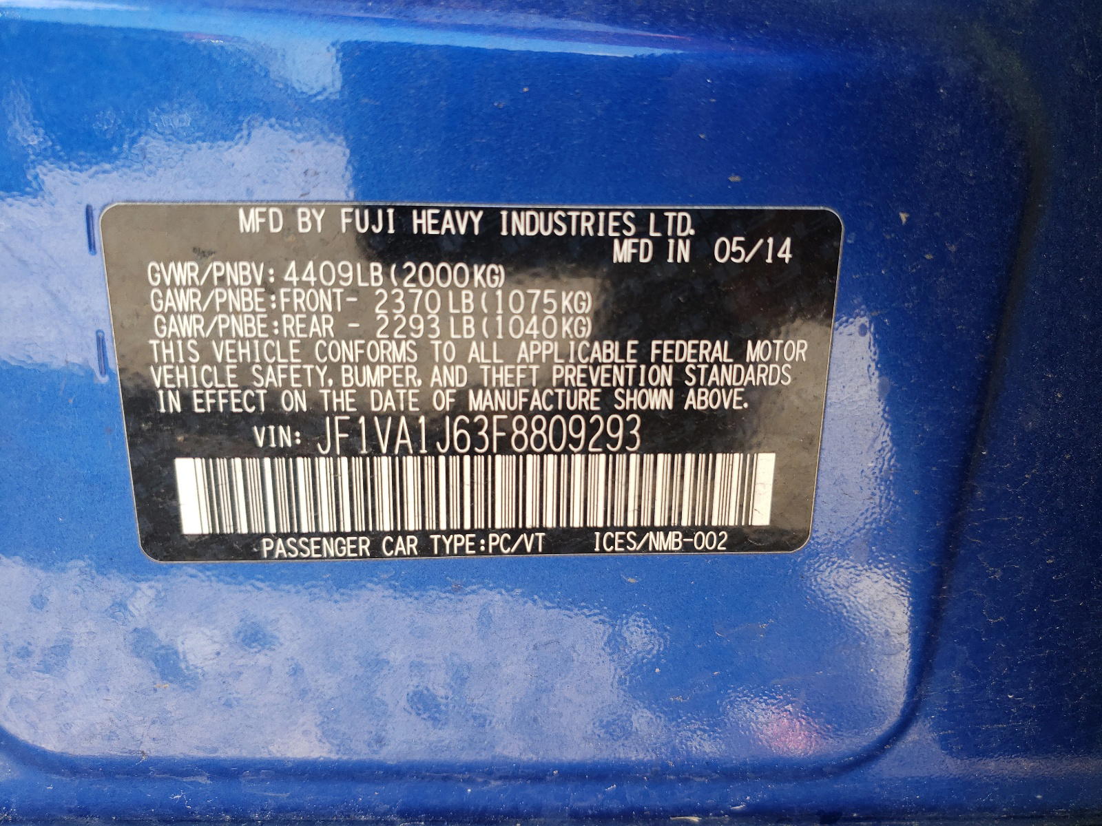 Photo 10 from auction – 2015 SUBARU WRX LIMITE with VIN JF1VA1J63F8809293