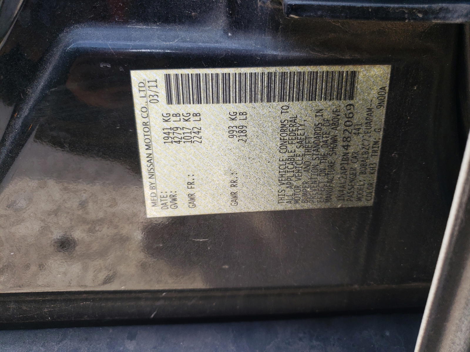 Photo 10 from auction – 2011 NISSAN ALTIMA BAS with VIN 1N4AL2AP1BN482069