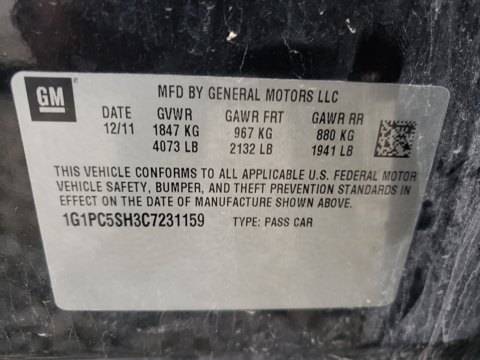 Photo 10 from auction – 2012 CHEVROLET CRUZE LS with VIN 1G1PC5SH3C7231159