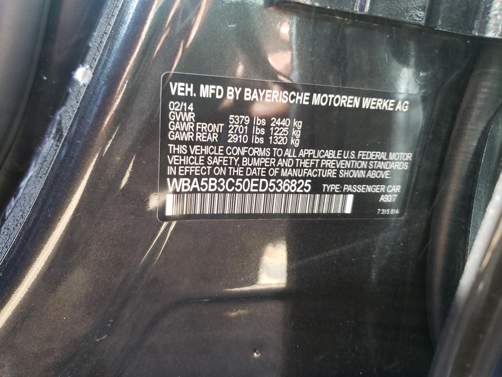Photo 10 from auction – 2014 BMW 535 XI with VIN WBA5B3C50ED536825