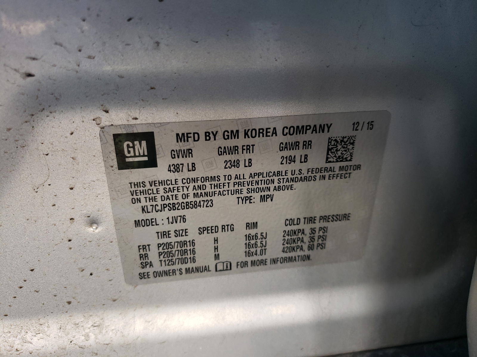 Photo 10 from auction – 2016 CHEVROLET TRAX 1LT with VIN KL7CJPSB2GB584723