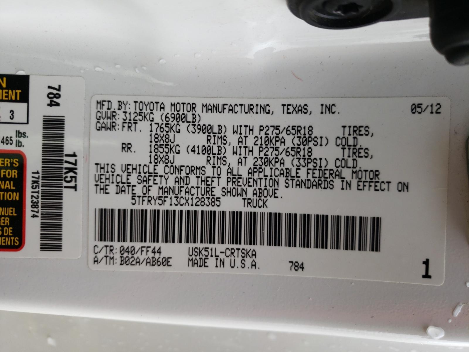 Photo 10 from auction – 2012 TOYOTA TUNDRA DOU with VIN 5TFRY5F13CX128385
