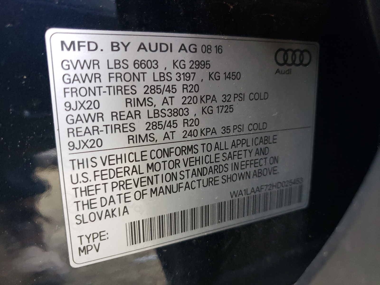 Zdjęcie 10 z aukcji – 2017 AUDI Q7 PREMIUM z VIN WA1LAAF72HD025453