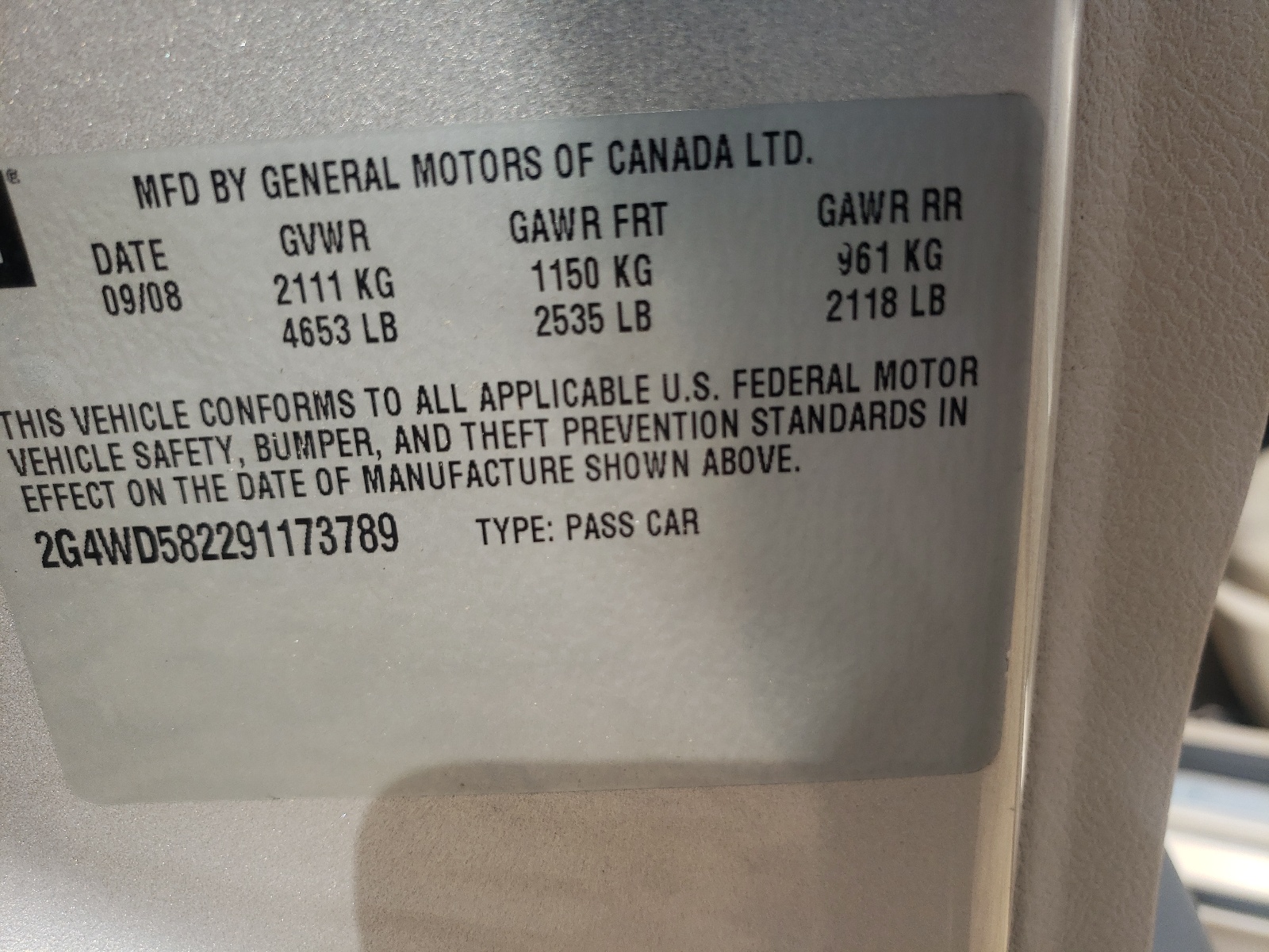 Photo 10 from auction – 2009 BUICK LACROSSE C with VIN 2G4WD582291173789