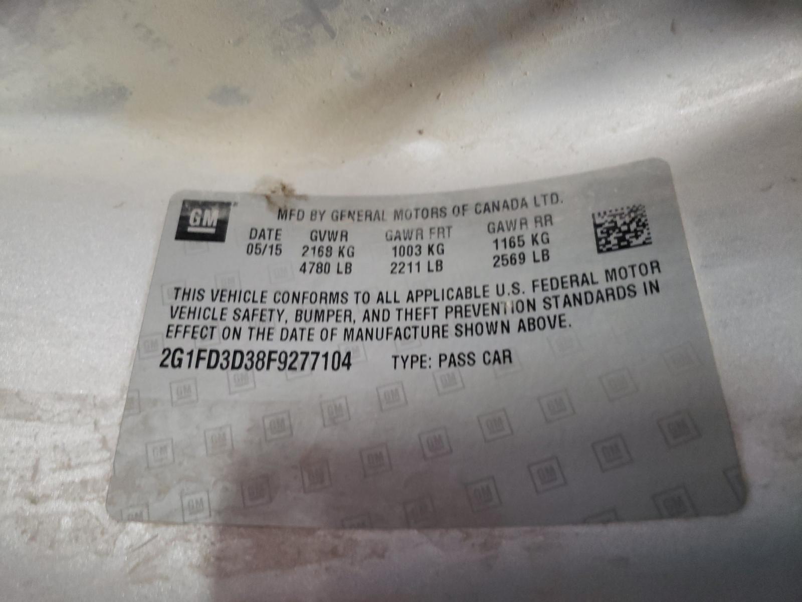 Photo 10 from auction – 2015 CHEVROLET CAMARO LT with VIN 2G1FD3D38F9277104