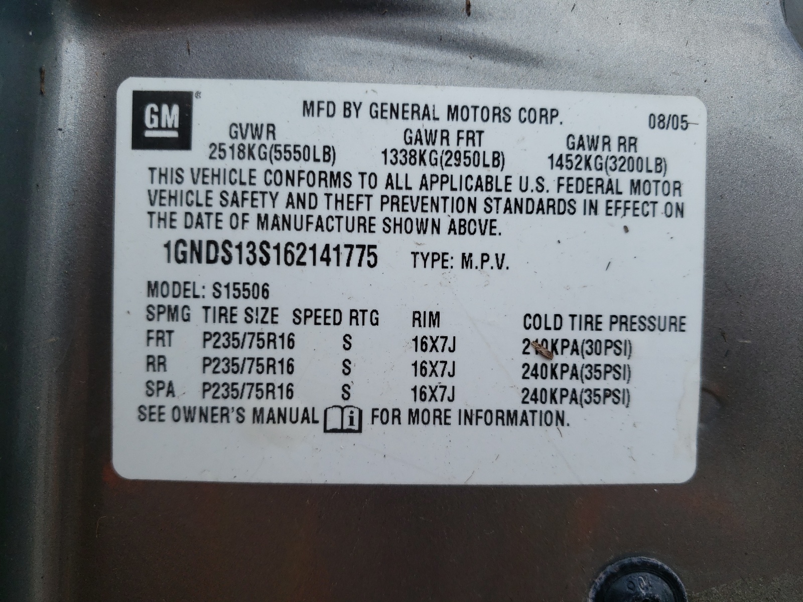 Photo 10 from auction – 2006 CHEVROLET TRAILBLAZE with VIN 1GNDS13S162141775