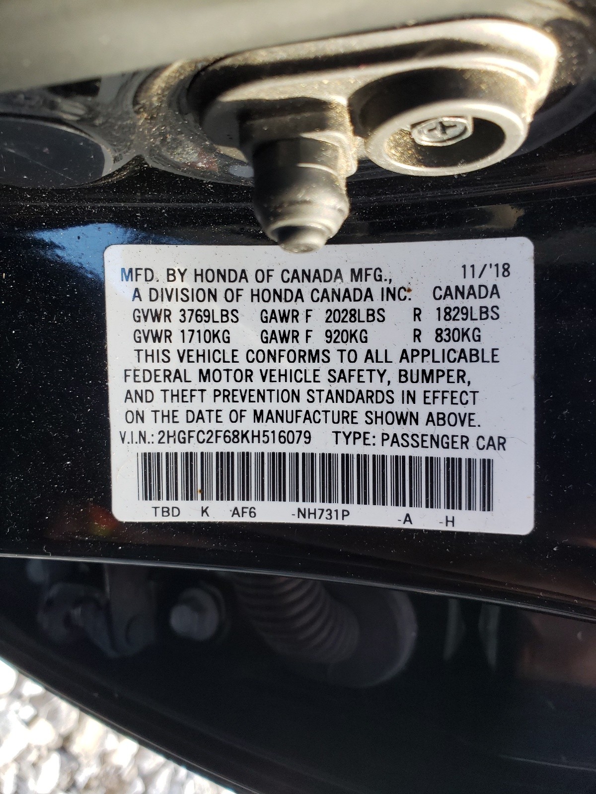 Photo 10 from auction – 2019 HONDA CIVIC LX with VIN 2HGFC2F68KH516079