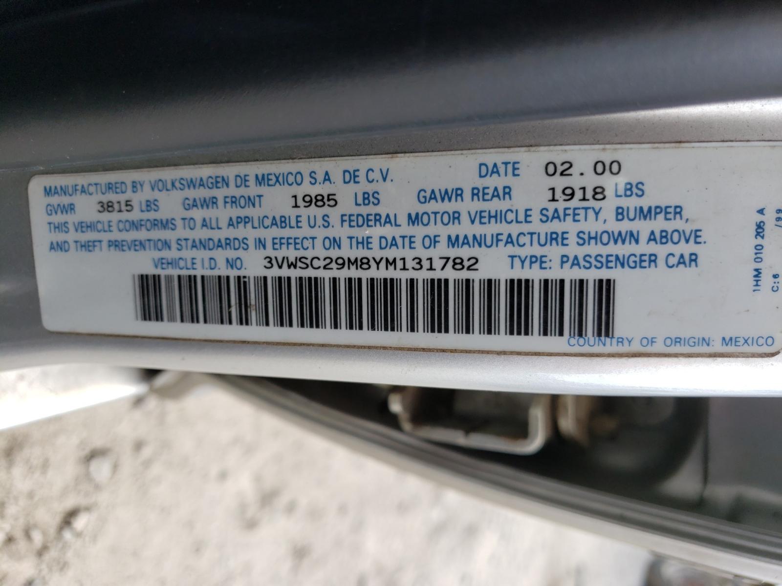 Photo 10 from auction – 2000 VOLKSWAGEN JETTA GLS with VIN 3VWSC29M8YM131782