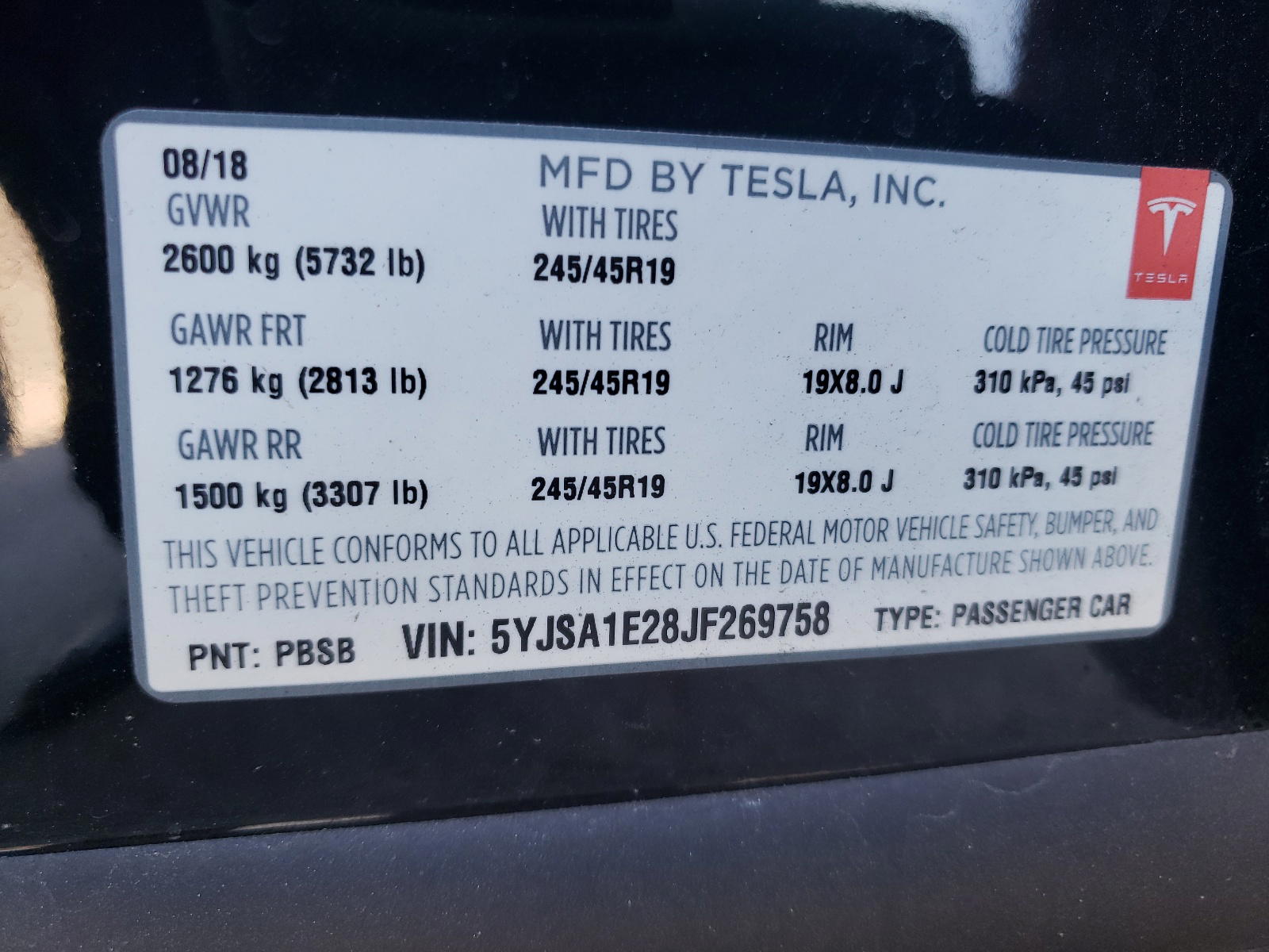Photo 10 from auction – 2018 TESLA MODEL S with VIN 5YJSA1E28JF269758