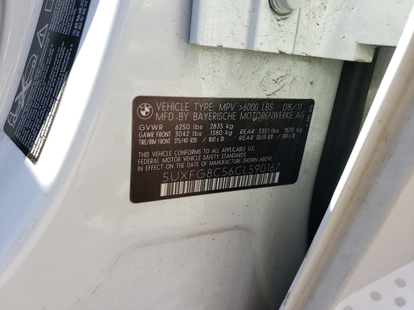 Photo 10 from auction – 2012 BMW X6 XDRIVE5 with VIN 5UXFG8C56CL590167