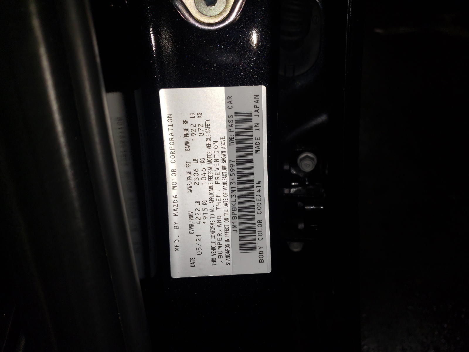 Photo 10 from auction – 2021 MAZDA 3 SELECT with VIN JM1BPBKL3M1345997