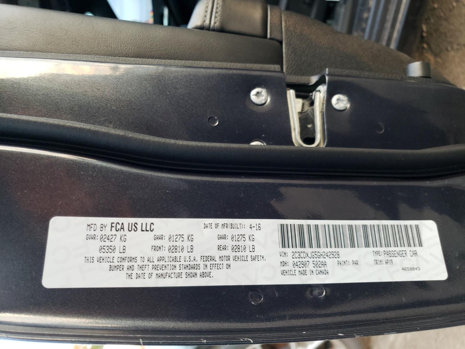 Photo 10 from auction – 2016 DODGE CHARGER SX with VIN 2C3CDXJG5GH242928