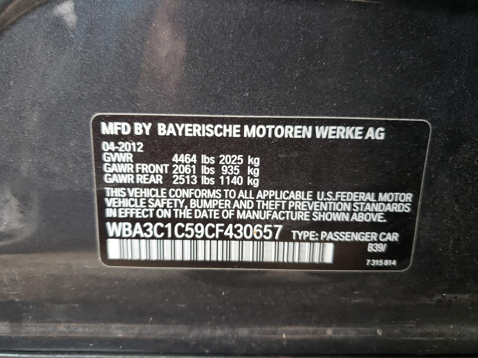Photo 10 from auction – 2012 BMW 328 I SULE with VIN WBA3C1C59CF430657