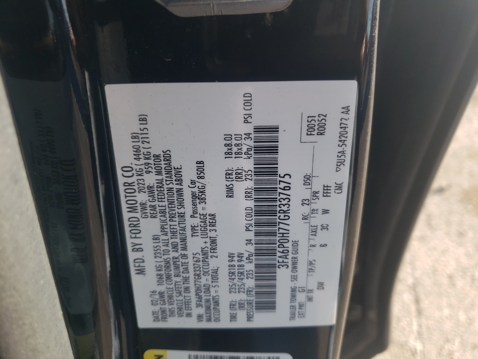 Zdjęcie 10 z aukcji – 2016 FORD FUSION SE z VIN 3FA6P0H77GR337675