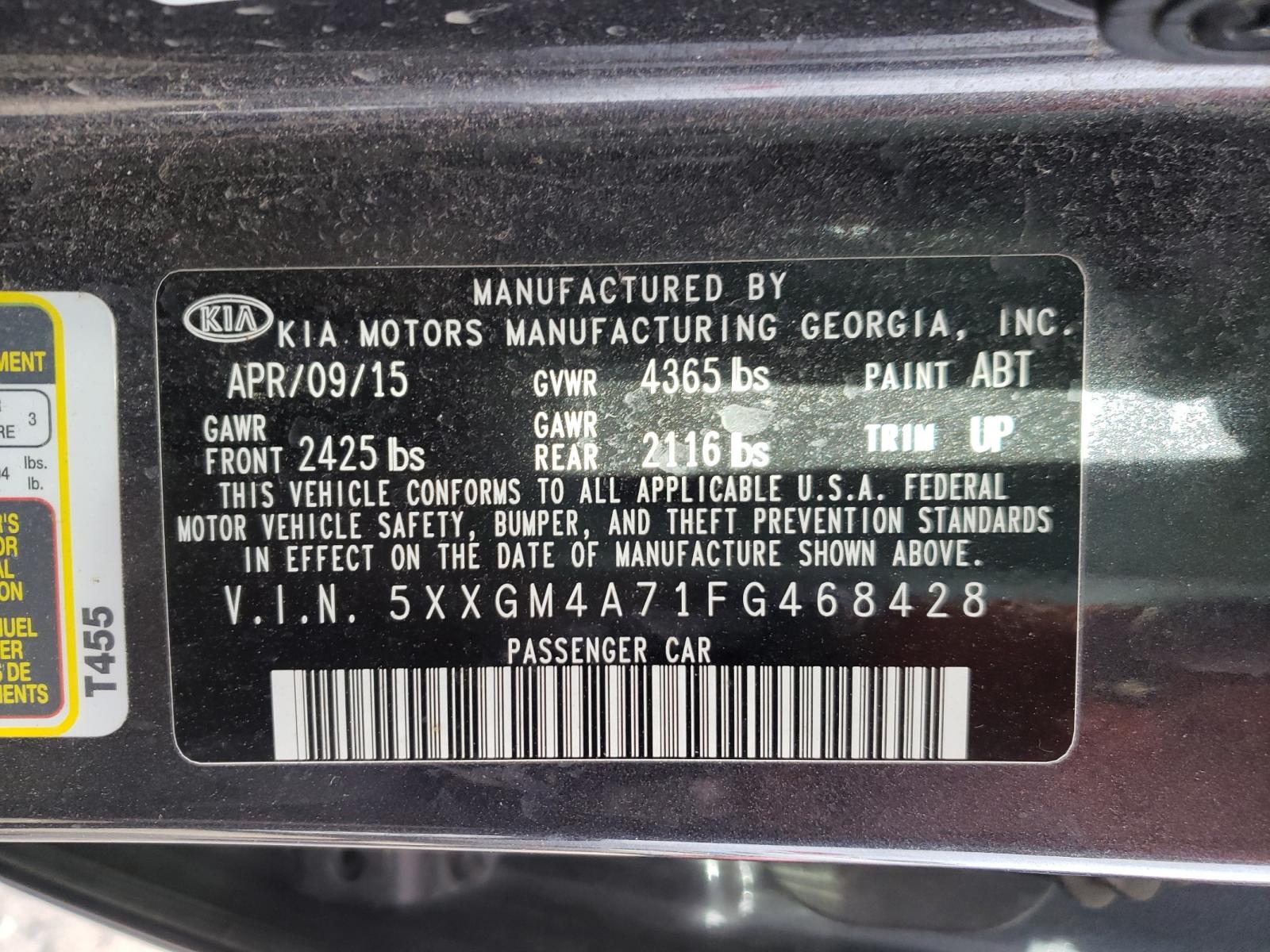Photo 10 from auction – 2015 KIA OPTIMA LX with VIN 5XXGM4A71FG468428
