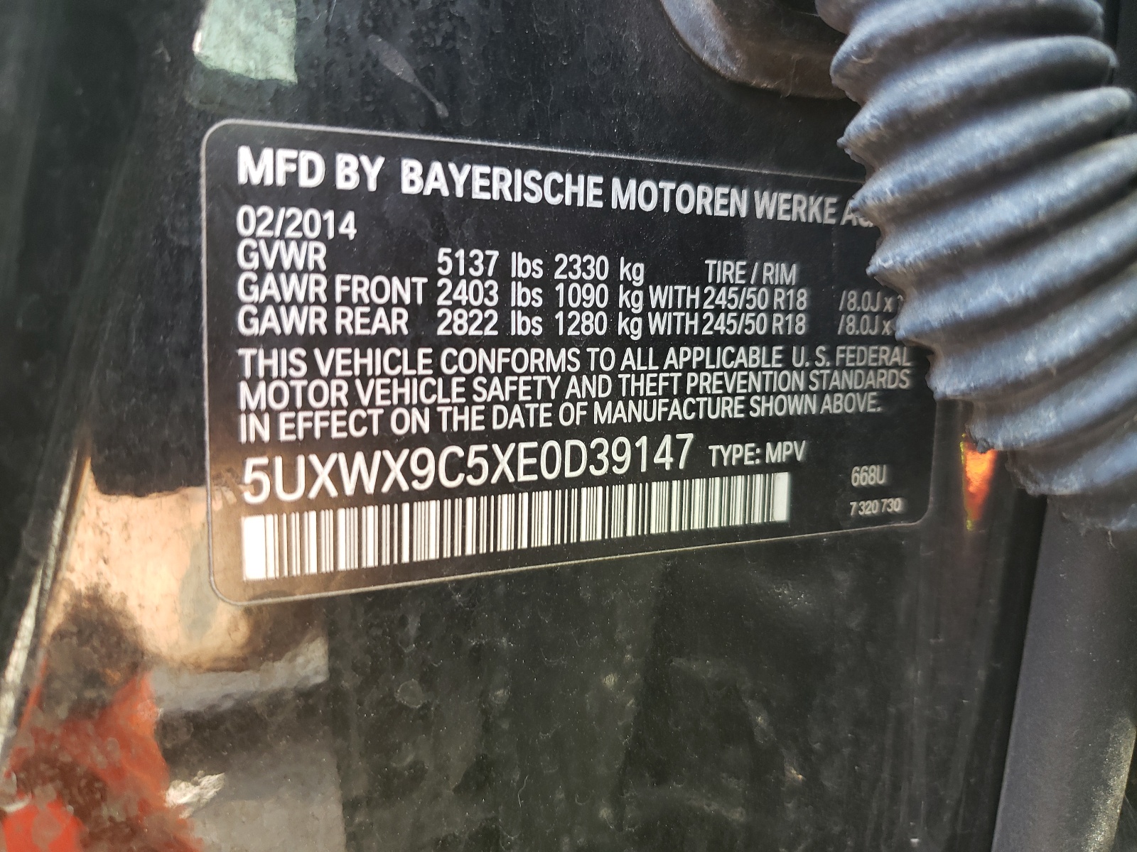 Photo 10 from auction – 2014 BMW X3 XDRIVE2 with VIN 5UXWX9C5XE0D39147