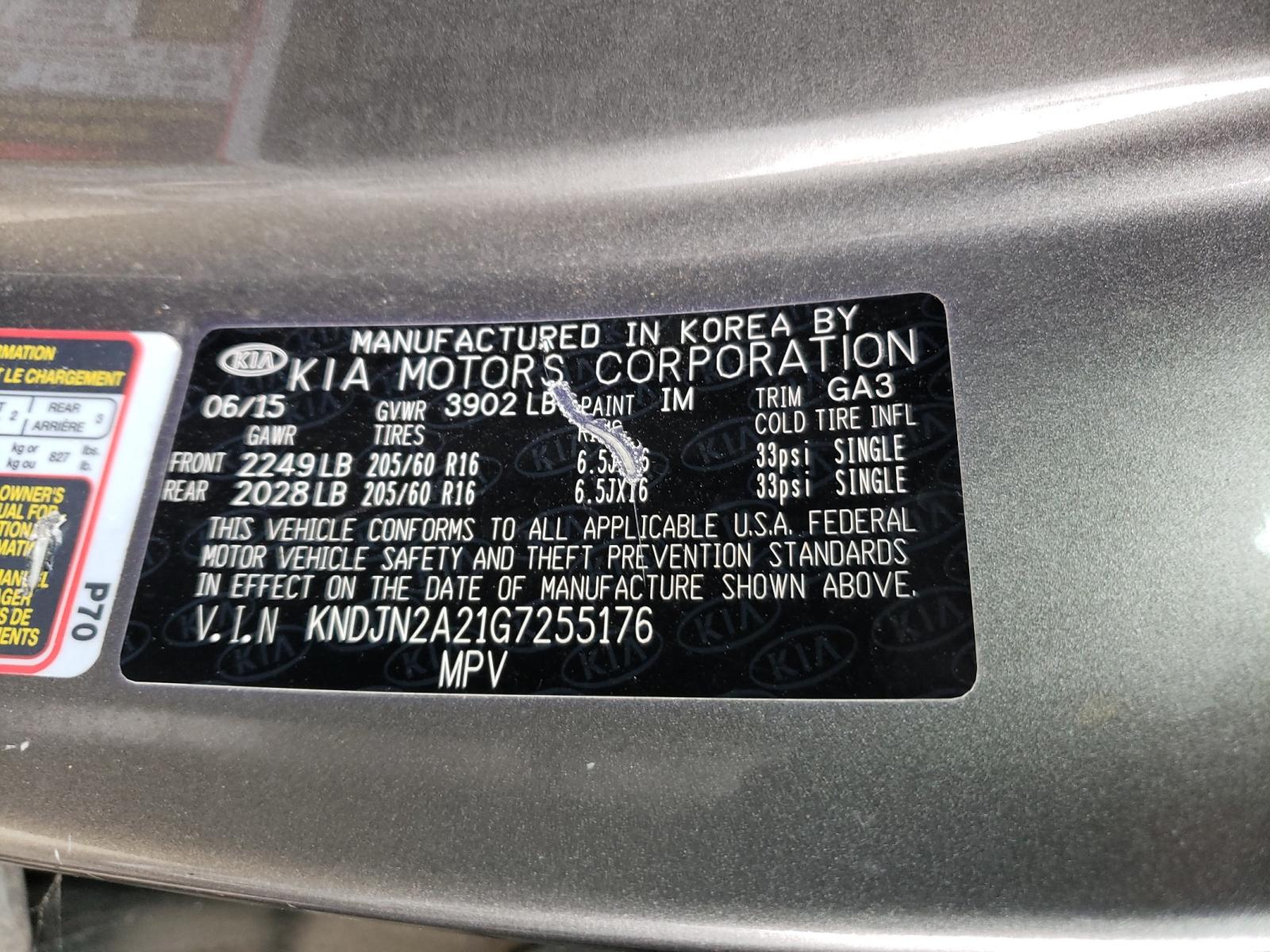 Photo 10 from auction – 2016 KIA SOUL with VIN KNDJN2A21G7255176