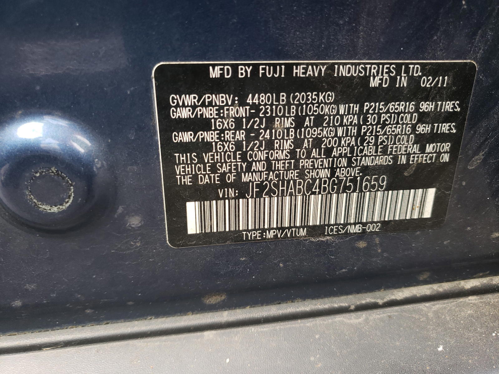 Photo 10 from auction – 2011 SUBARU FORESTER 2 with VIN JF2SHABC4BG751659