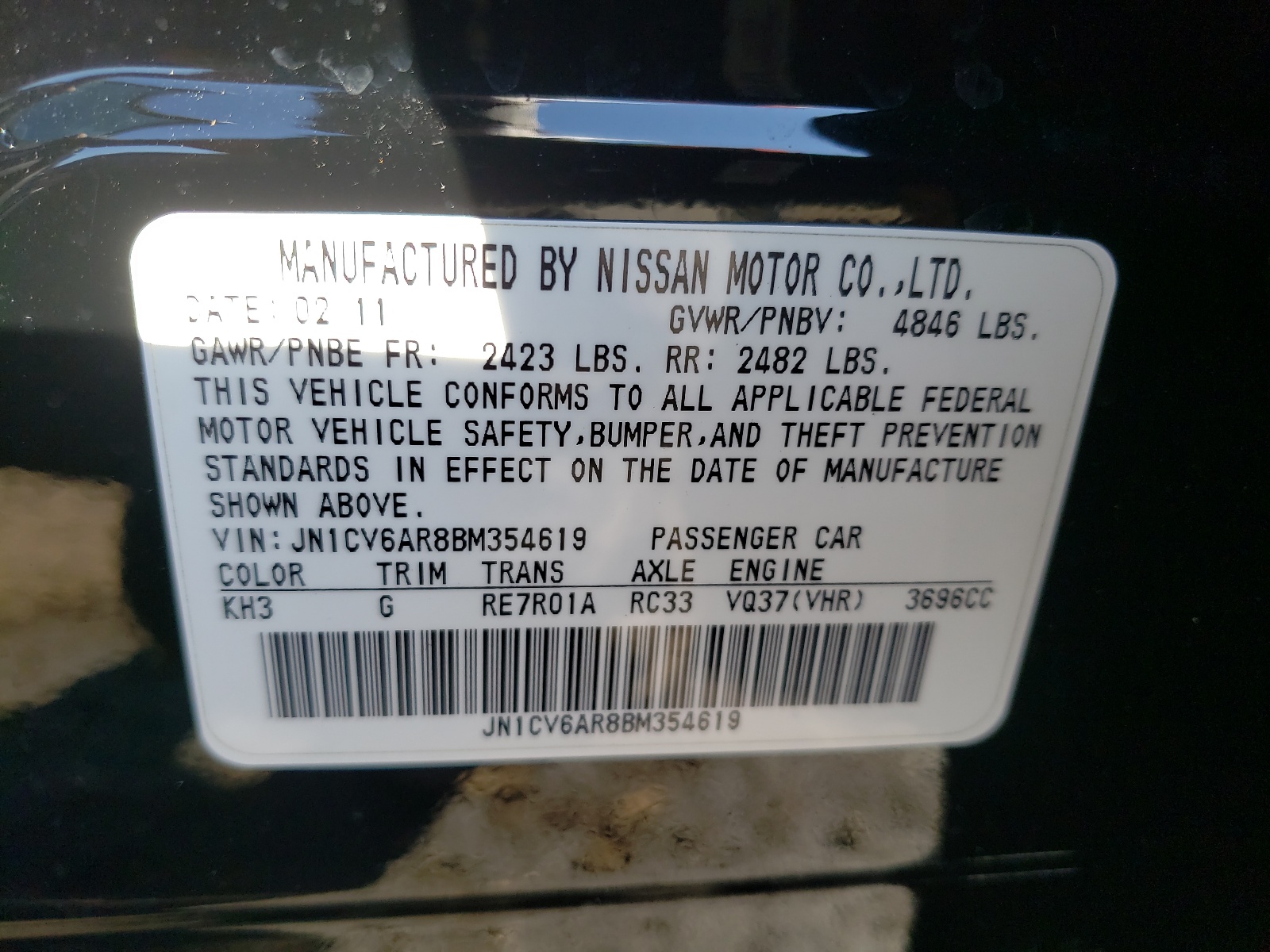 Photo 10 from auction – 2011 INFINITI G37 with VIN JN1CV6AR8BM354619