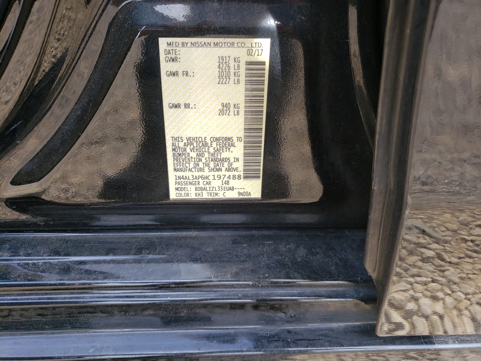 Photo 10 from auction – 2017 NISSAN ALTIMA with VIN 1N4AL3AP6HC197488