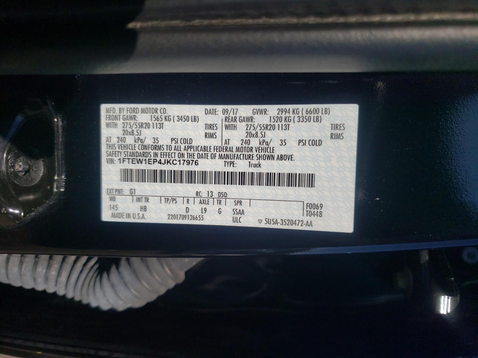 Photo 10 from auction – 2018 FORD F150 SUPER with VIN 1FTEW1EP4JKC17976