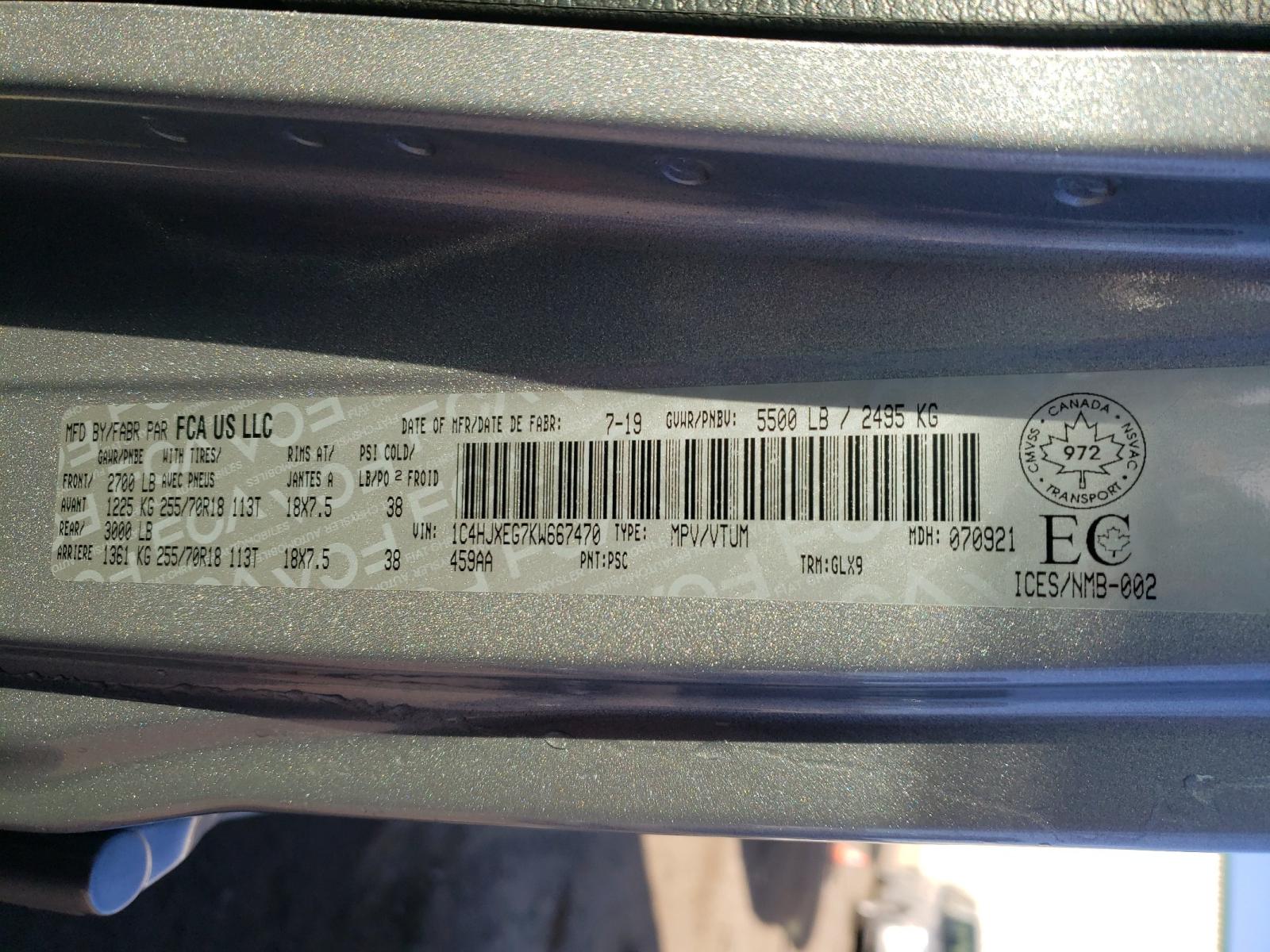 Photo 10 from auction – 2019 JEEP WRANGLER U with VIN 1C4HJXEG7KW667470