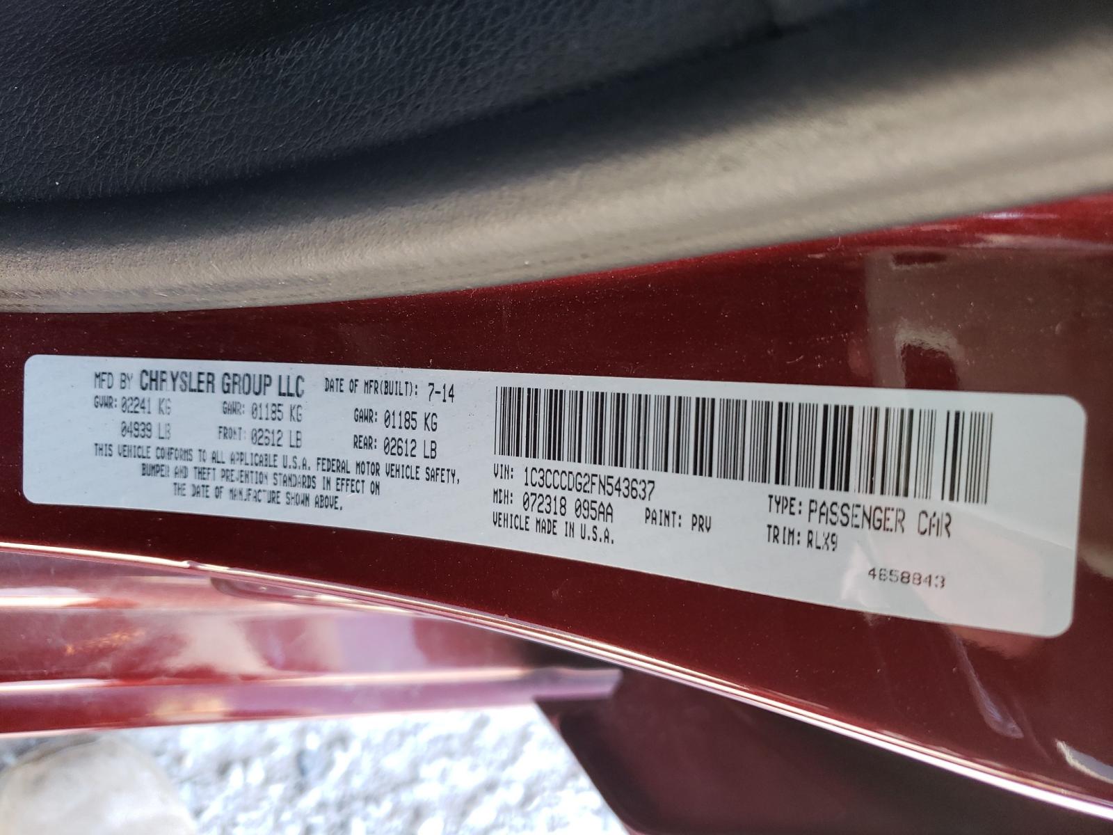 Photo 10 from auction – 2015 CHRYSLER 200 S with VIN 1C3CCCDG2FN543637