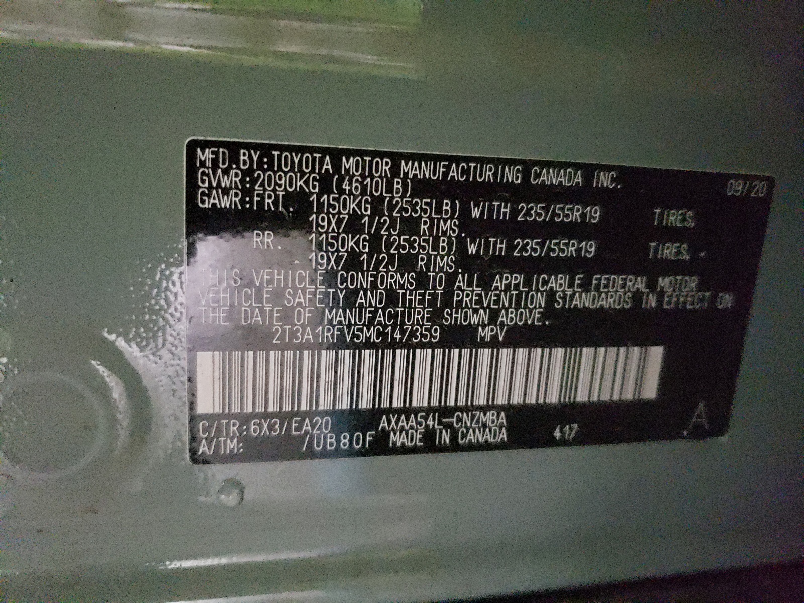 Photo 10 from auction – 2021 TOYOTA RAV4 XLE P with VIN 2T3A1RFV5MC147359